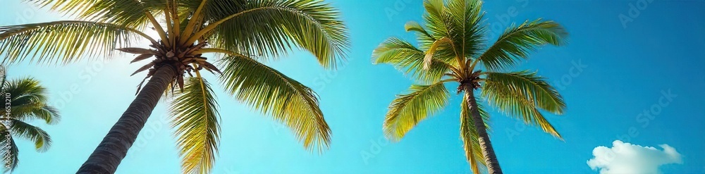 Fototapeta premium Majestic Coconut Palm Swaying in Gentle Breeze on a Sunny Tropical Beach
