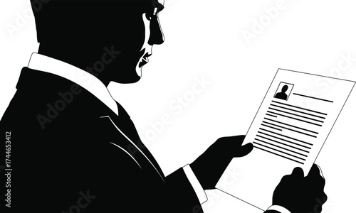 Silhouette of a businessman reviewing a resume for job opportunities
