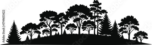 Silhouette of trees on a rolling hill landscape