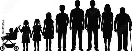 Diverse group of people representing different life stages standing together