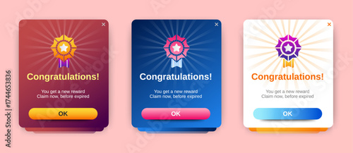 Congratulations flash message notification ui design template. set elements material isolated. vector
