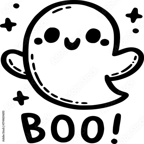 Funny cartoon monster and spooki ghost vector illustration with smiley face icon design