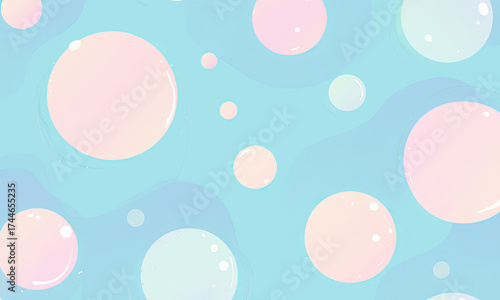 Soft Pastel Bubbles on Wavy Blue Background