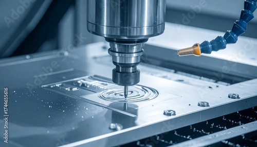 CNC milling machine processing on steel with cooling