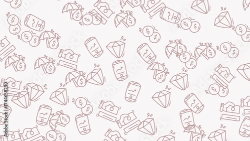Seamless finance pattern with icons of money, wealth, and security for financial integration. Suitable for finance and business design projects.