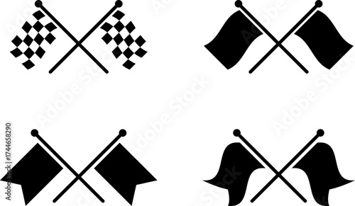 Four stylized crossed flags representing racing and competition