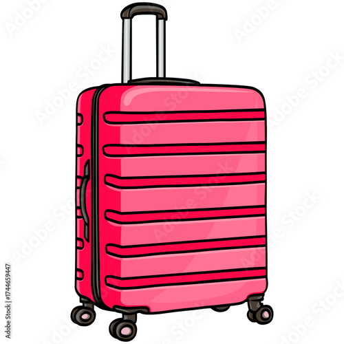 Pink Luggage Travel Suitcase Baggage Vacation Vector Illustration