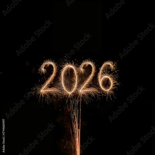 New Year Spark: The year 2026 is illuminated by shimmering sparks, marking a new beginning with a message of optimism, hope, and celebration, set against the backdrop of night.