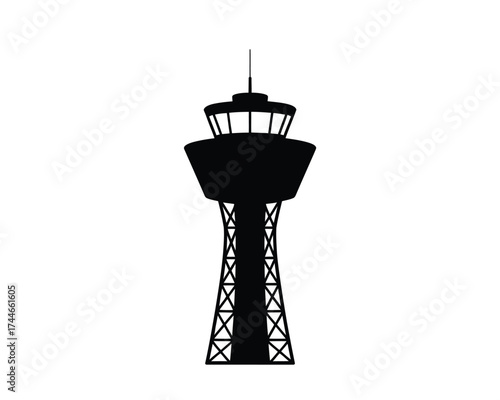 Black silhouette of an air traffic control tower airport aviation