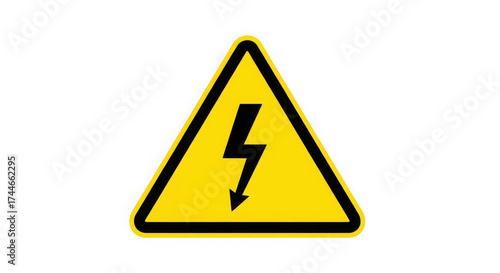 High voltage warning sign isolated on transparent background, safety precaution for electricity