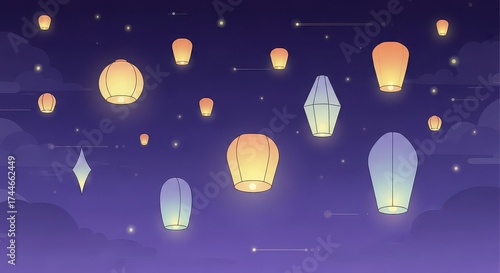 Lanterns Soaring in the Night Sky A Mesmerizing Celestial Display for Celebrations