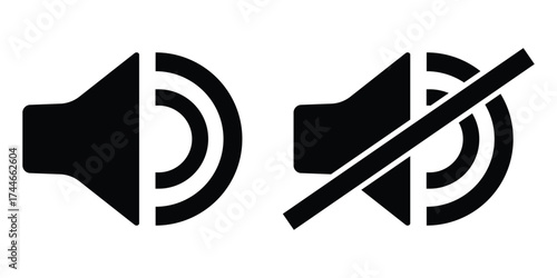sound on off icons vector in line style . sound volume and mute icon. Volume allow and volume prohibit icon set. Mute and unmute volume signs vector eps10.