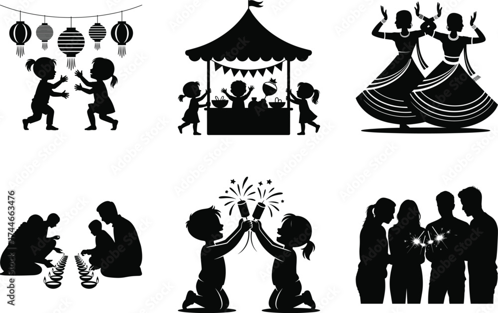 Fototapeta premium Traditional Diwali Celebration Vector Bundle