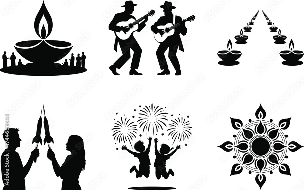 Obraz premium Traditional Diwali Celebration Vector Bundle