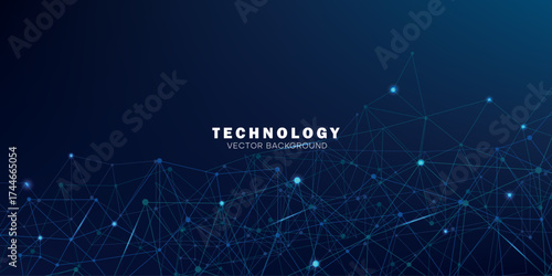 Abstract digital background of points and lines. abstract technology Network nodes with polygonal shapes background