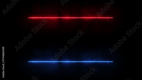 Two horizontal glowing neon lines red and blue abstract