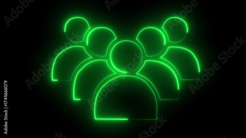 Neon green outline of a group of people icon on black background symbol
