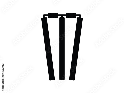 Black silhouette of cricket stumps and bails sport game