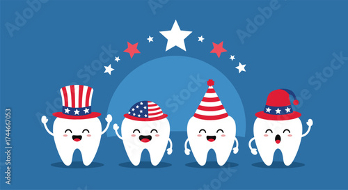 Celebrate independence day with healthy smiling teeth wearing patriotic hats