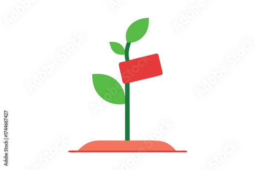 Isolated plant with red label representing growth and agricultural potential