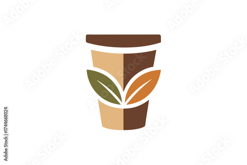 Elegant Coffee Cup Illustration with Leaf Motif, a Natural Beverage Design