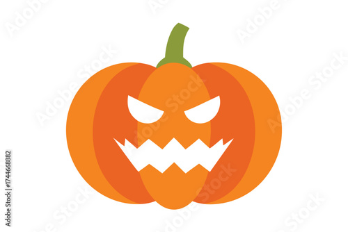 Spooky Halloween Pumpkin with a Grinning Face and Scary Eyes on White