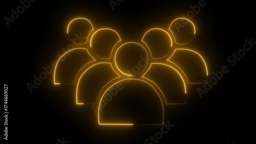 Neon orange outline of a group of people icon on black background symbol