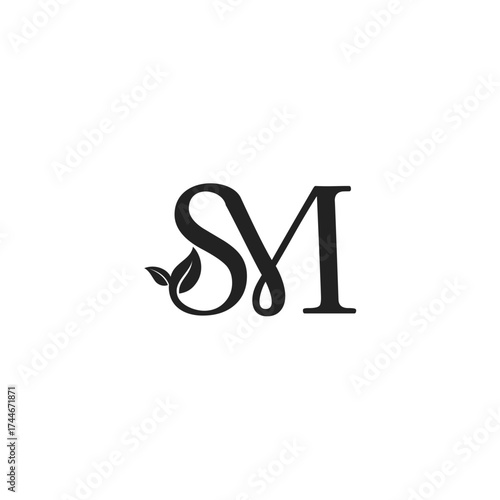 SM letter logo, logotype concept with leaf , elegant style vector design