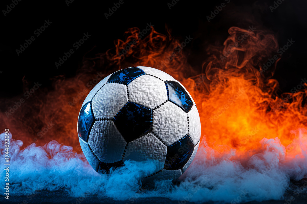 Fototapeta premium Football, vibrant, illuminated, gigapixel, and high fidelity show power and intensity, captured in stunning detail, reflecting spirit of game