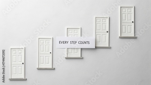 Wallpaper Mural Staircase of Small Doors Symbolizing Life Journey and Progress with Motivational Text Every Step Counts Torontodigital.ca