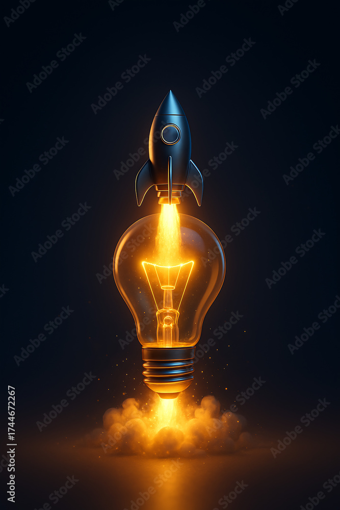 Start up rocket laptop launch business idea design lightbulb strategy innovation marketing illustration . Idea and innovation concept