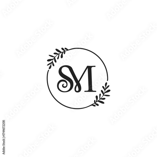 SM letter design logo logotype concept with circle leaf and elegant style vector illustration.