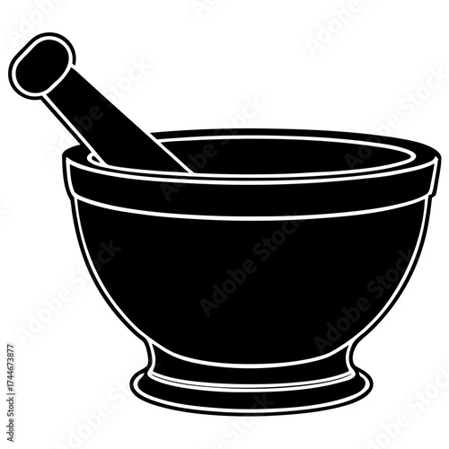 Mortar and pestle kitchen tool silhouette on transparent background
