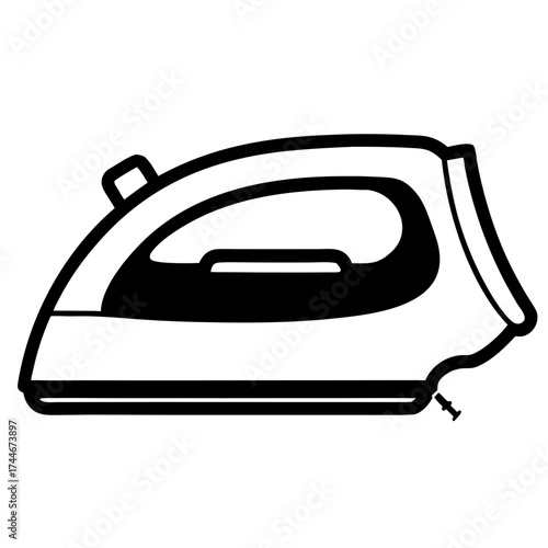 Illustration of a black and white iron tool on transparent background