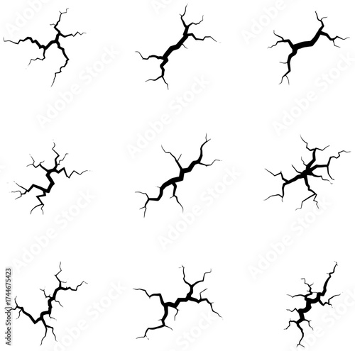 Graphic cracks set for design elements, texture overlays, visual effects and more, vector