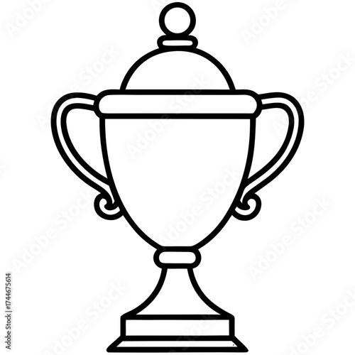 Illustration of a closed trophy with handles and a knob on top in outline