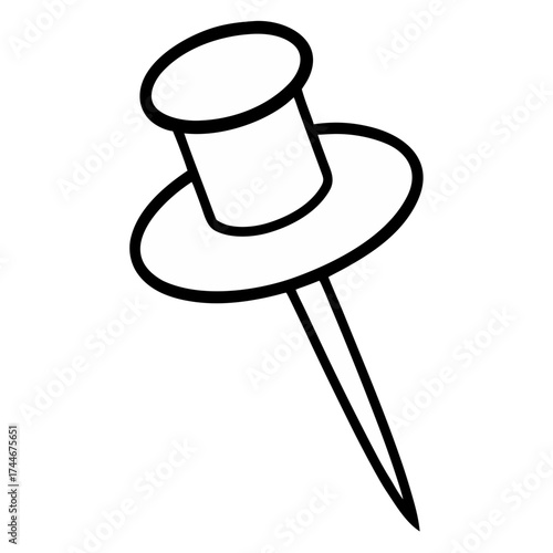 Illustration of a simple black and white pushpin with a sharp pointed end