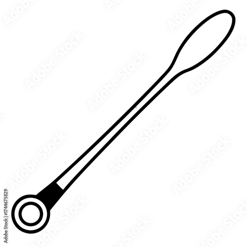 Illustration of a long handled lab spatula with a circular end and oval tip