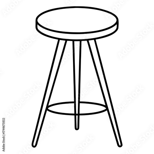 Illustration of a simple round stool with three legs and a foot rest ring