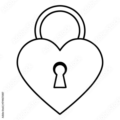 Illustration of a heart shaped padlock with a keyhole in black and white