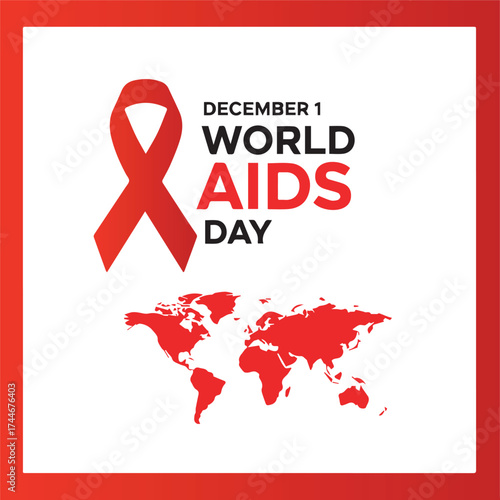 World AIDS Day Awareness Poster with Red Ribbon and World Map