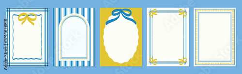 Vintage hand drawn frames vector set. Collection frame template in different shape with ribbon decorative. Design for card, poster, cover, background.