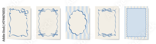 Vintage hand drawn frames vector set. Collection frame template in different shape with ribbon decorative. Design for card, poster, cover, background.