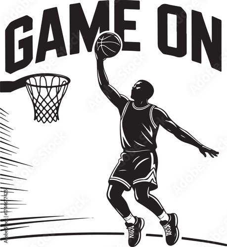 Dynamic basketball player dunks, game on action