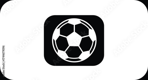 Simple black and white icon of a classic soccer ball inside a rounded square