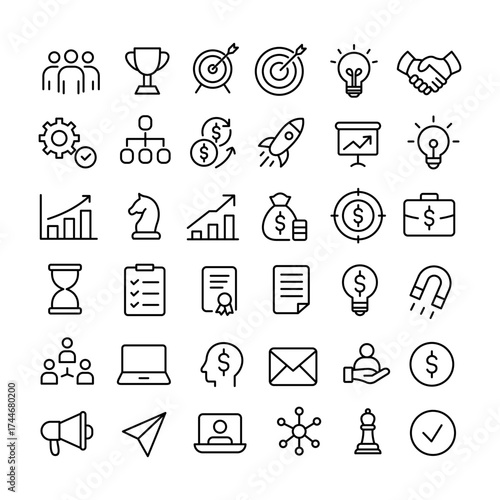 Flat Vector Monoline Business and Startup Icons Set
