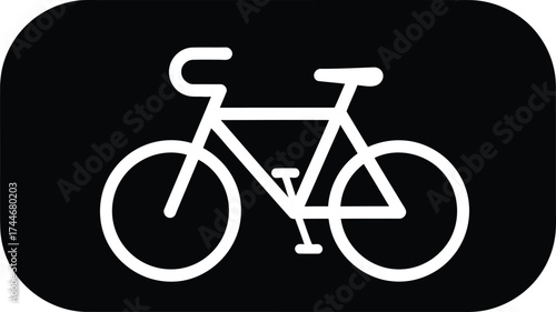 Simple white bicycle icon on a black rounded rectangle background symbolizing cycling and transportation