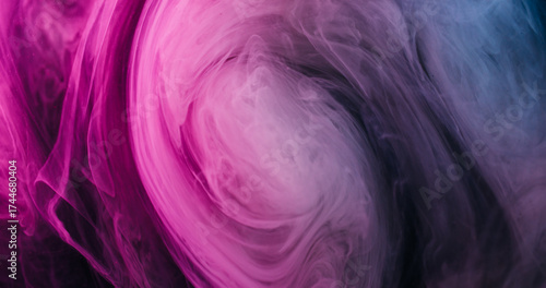 Ink mix. Vapor cloud. Defocused pink purple blue color glitter splash bright natural texture spreading on abstract bokeh background.
