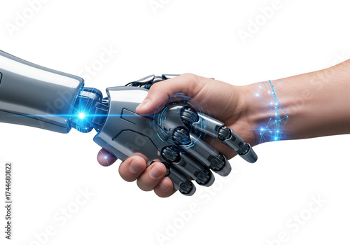 Human and Robot Handshake with Blue Holographic Glow transparent png