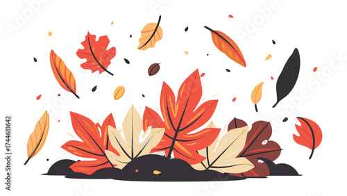 A stack of colorful autumn leaves on the ground. Vector flat minimalistic isolated illustration